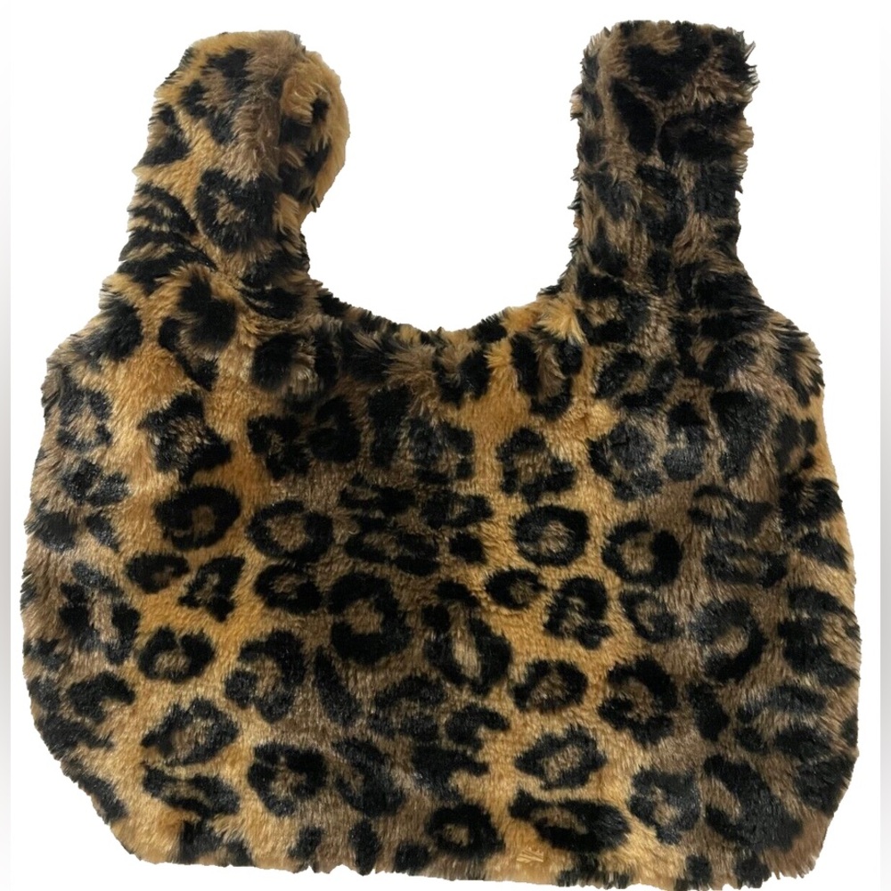 Design lab Lord & Taylor Fuzzy Faux Leopard Print Faux Fur Tote Bag